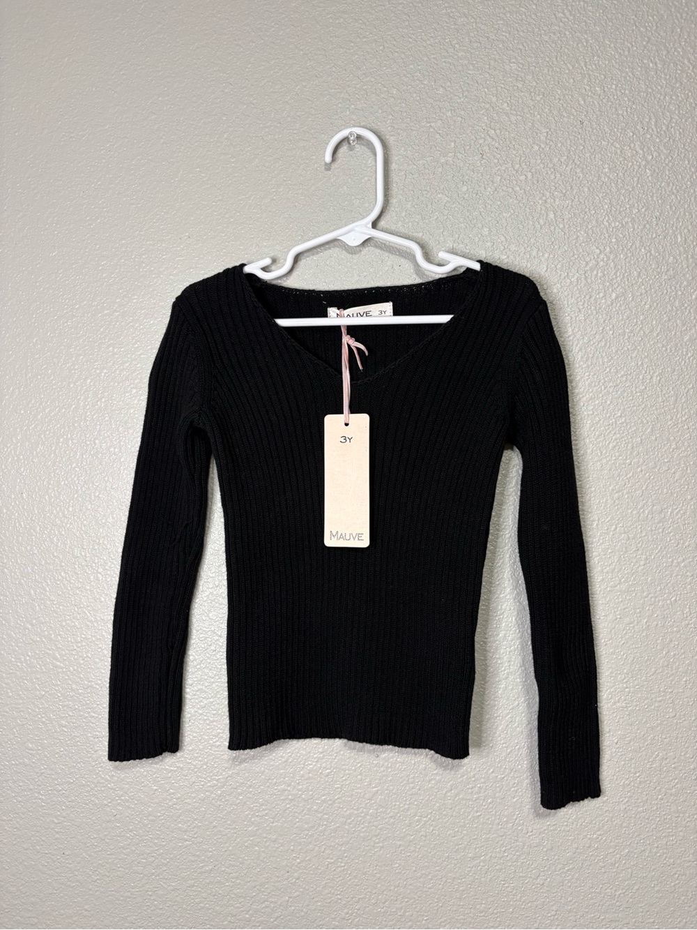 Mauve Black Ribbed Knit V-Neck Sweater Toddler Size 3Y 100% Cotton NWT